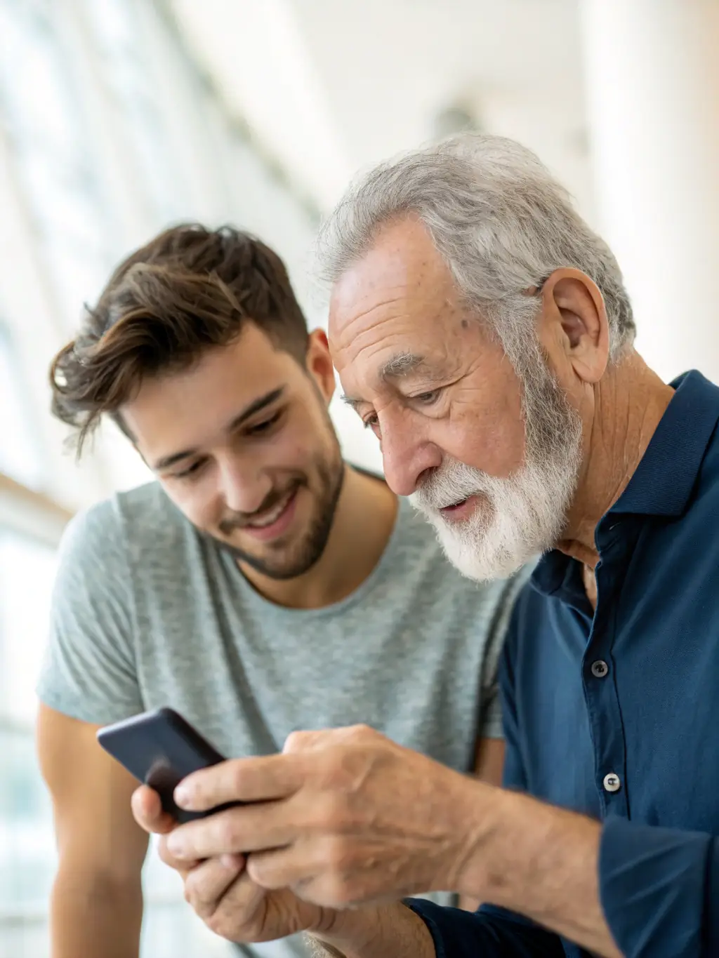 A senior man using a smartphone with an AI assistant, simplifying everyday tasks, representing the 'AI for Seniors: A Beginner's Guide to Everyday Tasks' blog post.